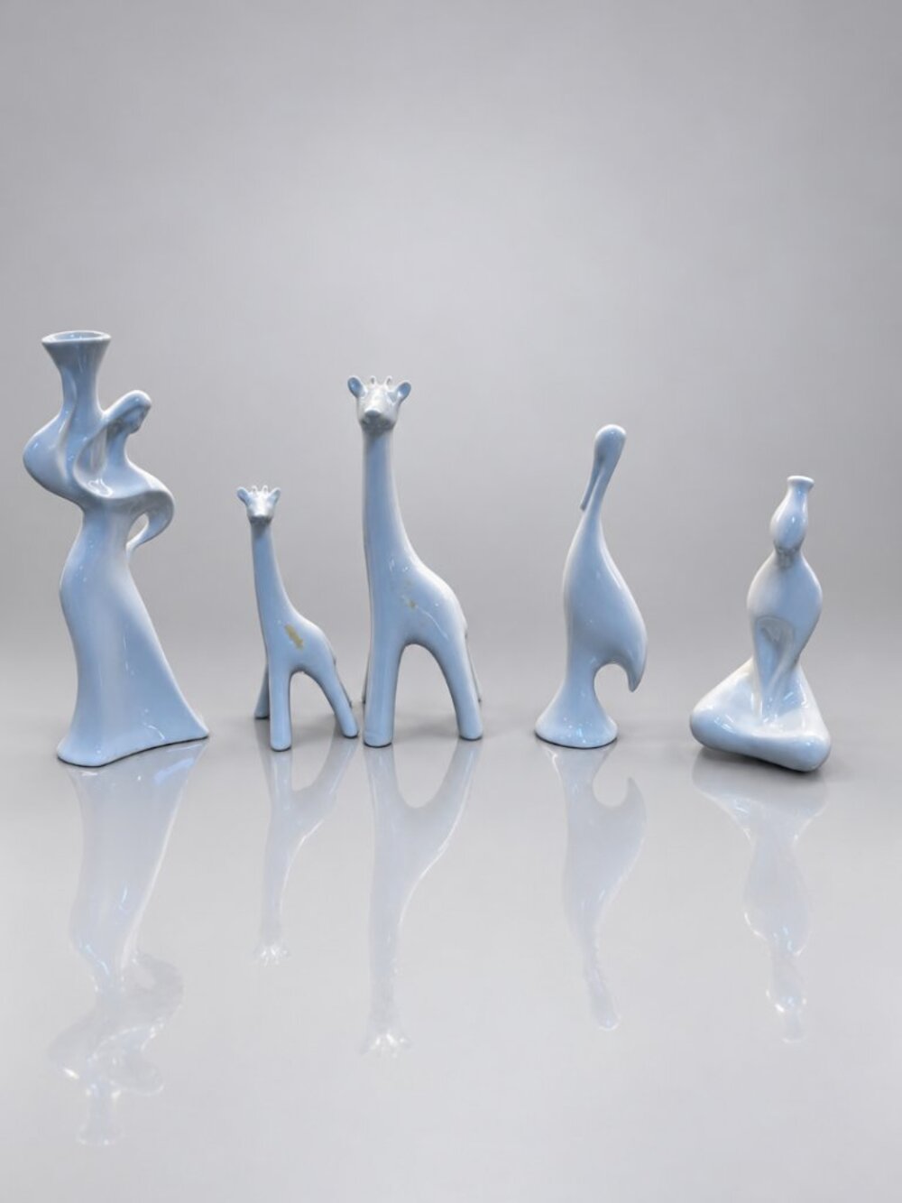 Vintage Naaman Israel White Porcelain Figurines Set of 5 MCM Modernist